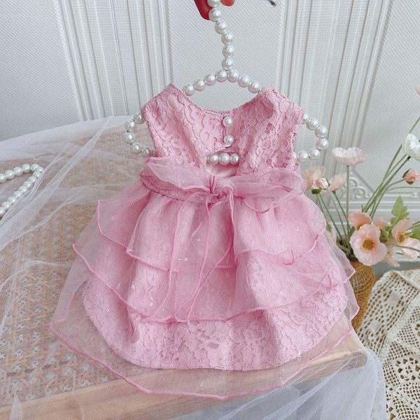 Vêtements Chat Chien Robe de mariée Été Vêtements pour chiens Jupe Robes en dentelle rose Chiot York Yorkie Poméranie Caniche Bichon Maltais Vêtements pour chiens