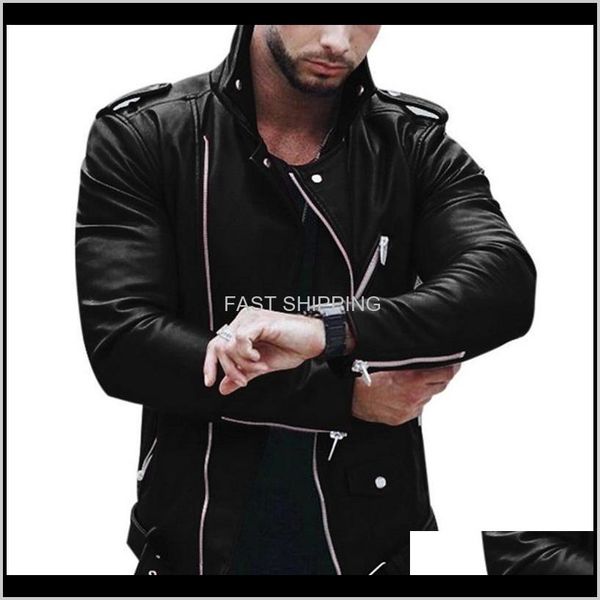 Vêtements Vêtements Survêtement Manteaux Hommes Zipper Veste En Cuir Hommes Automne Hiver Slim Fit Moto Manteau Hip Hop Streetwear Mode Mjmh5