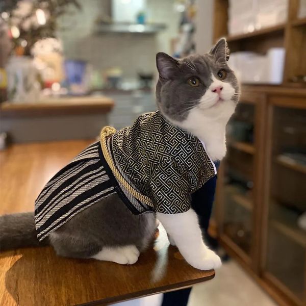 Vêtements Style japonais Kimono samouraï vêtements pour animaux de compagnie chat Costumes pour animaux de compagnie chien salopette vêtements pour petit chien chat animal de compagnie