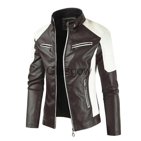 Ropa Ropa de motocicleta Chaqueta de motocicleta Abrigo de cuero para hombres Bomber Impermeable Cálido Moda Empalme Vintage Collar de pie Montar Negro Lo