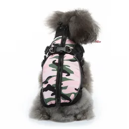 Ropa Traje Chaleco Invierno Gato Abrigo Traje Poliéster hasta Camuflaje Clima Traje pequeño Mascota Perros calientes Accesorio grande Correa Portátil Camuflaje rosa