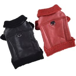 Vêtements rouges noirs pu manteau de chien veste veste en molleton d'hiver