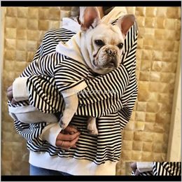 Apparel Supplies Home Garden Drop Levering 2021 Parent-kind katoenen strepen Franse bulldog hoodie kleding kleine hond huisdier chihuahua kostuum p