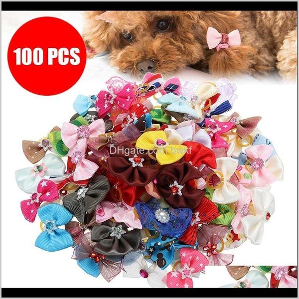 Fournitures de vêtements Accueil Jardin Drop Livraison 2021 100pcs Dog Topknot Multicolore Chiot Hair Bows Bright Flower Peals Produits de toilettage pour animaux de compagnie