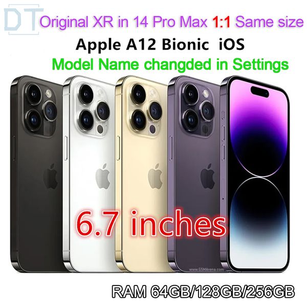 Apple iPhone XR d'origine en style 14 pro max ou 13 pro max téléphone 6,7 pouces débloqué avec boîte 14promaxApparence de l'appareil photo 4G RAM 64 Go 128 Go 256 Go ROM smartphone, condition A+