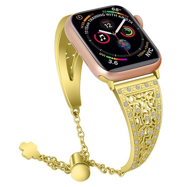 Apple Watch 3 4 5 Watch Iwatch Fancy Metal Sea inoxidable Cuerpa de ajuste de flores de diamantes B 38/42 mm Cadena de aleación de zinc Serie Iwatch 1/2/3/4/5 Generación