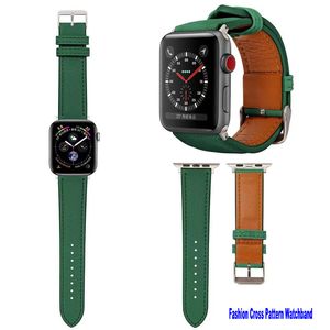 Apple Watch Band Banden 38 mm 40 mm 41 mm 42 mm 44 mm 45 mm 49 mm Men Dames Kruispatroon Lederen polsband vervangende banden voor IWatch -serie 6 5 4 3 2 1 SE Polsbandbandband