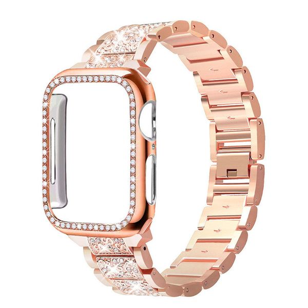 Bling Diamond Case Smart Straps para Apple Watch Band 45mm 41mm 44mm 40mm 42mm 38mm Pulsera de acero inoxidable correa cubierta iwatch 5 4 3 SE 6 7 SE6 SE7 Smartwatch casos