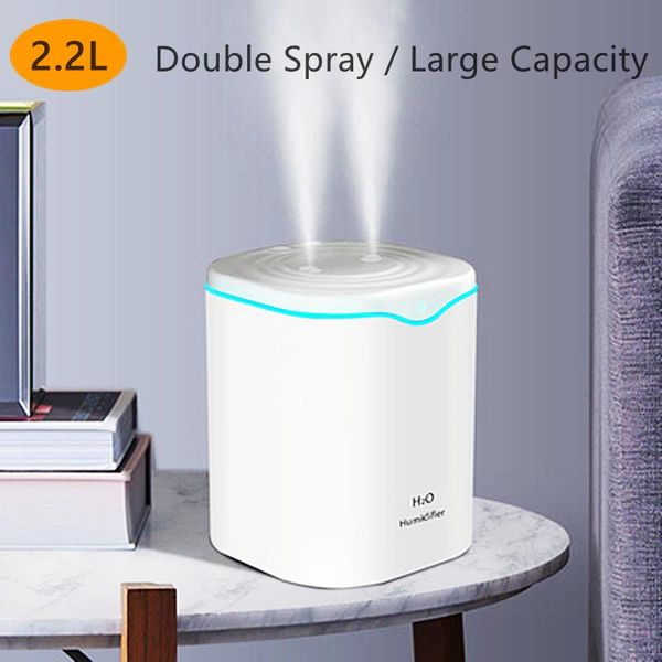 Appareils Diffuseur d'arôme d'huile essentielle d'humidificateur d'air à double buse de 2200 ml avec diffuseur d'aromathérapie coloré LED humidificateurs à ultrasons