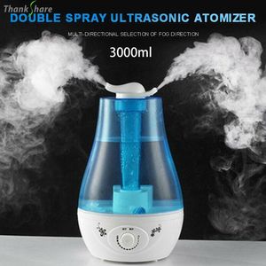 Appareils 3000ML humidificateur d'air à ultrasons double pulvérisateurs brouillard brumisateur diffuseur d'huile essentielle 7 couleurs LED diffuseur d'arôme aromathérapie