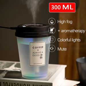 Appareils 300ml humidificateur d'air avec lumières colorées diffuseur d'arôme d'huile essentielle tasse à café brume fraîche pour le bureau à domicile