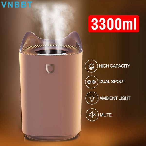 Appareils 3L Air Humidificateur Essential Huile Aroma Diffuseur Double Buse avec Coloful LED Light Ultrasonic Humidificateurs Aromatherapy Diffuseur