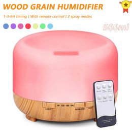 Appareils 500 ml diffuseur d'huile essentielle de grain de bois diffuseur d'humidificateur d'air à ultrasons humidificateur d'aromathérapie Xiomi Mist Maker lumière LED