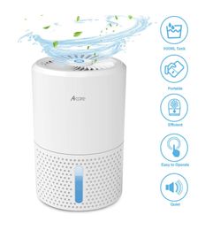 Appareils ACARE Déshumidificateur Absorbants d'humidité Sécheur d'air avec réservoir d'eau de 900 ml Déhumidificateur à air pour le sous-sol du sous-sol à la maison