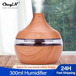 Appareils CkeyiN 300 ml humidificateur d'air à ultrasons à grain de bois USB mini diffuseur d'arôme diffuseur d'huile essentielle brumisateur 7 lumière colorée
