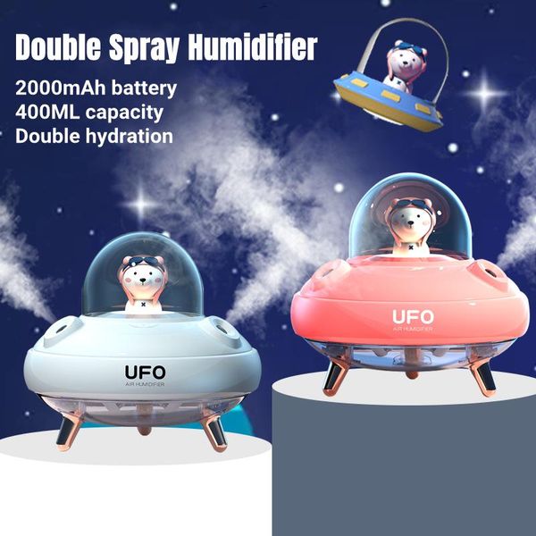 Appareils double buses humidificateur d'air sans fil ultrasonique USB brumisateur brumisateur rechargeable UFO dessin animé ours diffuseur d'eau Humidificador