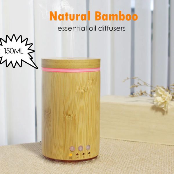 Electrodomésticos Difusor de aceite esencial de bambú natural Humidificador de aire Humidificador de aromaterapia de 150 ml Difusor de aroma ultrasónico para oficina en casa