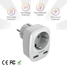 Appareils Adaptateur de bougie de chargeur USB 3 en 1 avec 2 USB (2,4a), adaptateur de puissance de socket mural de l'UE pour les voyages, la maison, le bureau