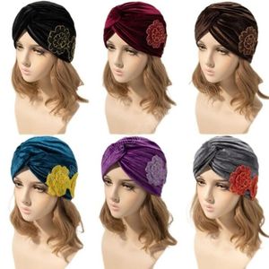 Gorros de terciopelo de Color sólido con apliques, gorros de fiesta para mujer musulmana a la moda, gorro de boda africano elegante para mujer