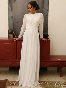 Geappliceerd Kant Chiffon Trouwjurken Hoge Hals Lange Mouwen Vloer Lengte Schede Vintage Design Bruidsjurken Vestido de Noiva