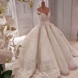 Apliques de encaje con lentejuelas plisados, vestidos de baile de boda hechos a medida, vestido largo Formal de novia de Arabia Saudita, Bes121 romántico 2022