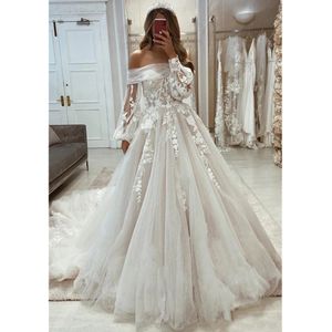 Elegant Appliques One Shoulder Wedding Dress with Split A-Line and Bow Swoop Train