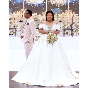 Appliques White Lace Africa -jurken schep nek lange mouwen plus size bruiloftjurken Vestido de noiva