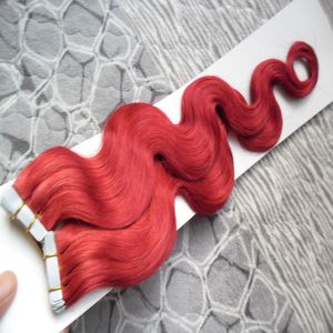 Appliquer du ruban adhésif peau trame cheveux 100g 40 pièces ruban dans les Extensions de cheveux humains Extensions de vague de corps ruban rouge Extensions de cheveux