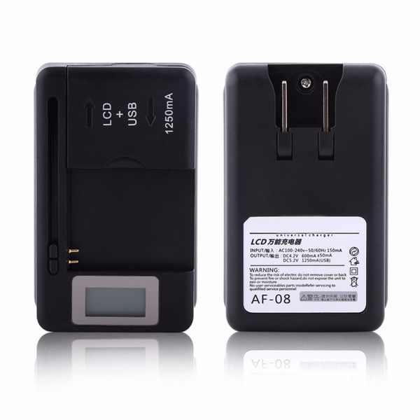 Envío gratuito aprox. 32 mm a 56 mm Universal USB LCD Indicador Batería de teléfono celular Cargador de viaje de pared Muelle Voltaje amplio Enchufe de EE. UU.