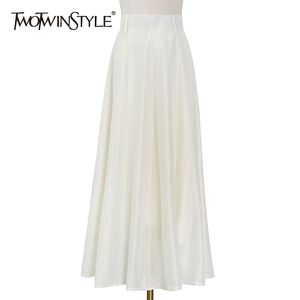 Abrikoos elegante rok voor vrouwen hoge taille minimalistische Koreaanse een lijn midi rokken vrouwelijke zomer mode kleding 210521