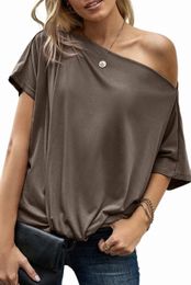 abricot Off-The-Shoulder Slash Neck Casual Loose Fitting Top R4q1 #