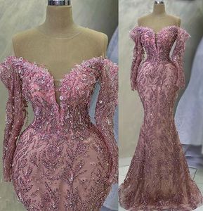 April 2023 Aso Ebi Mermaid Pink Prom jurk kristallen Lace Evening Formeel feest tweede receptie verjaardag verloving jurken jurken jurken robe de soiree zj583 es
