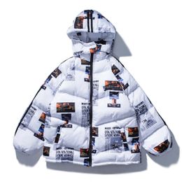 April MOMO 2019 MENS BRIEFPRINT HUDEED PARKAS JAVETS VROUWEN Winter Winter warme katoen parka Hip Hop Jacket Jas Harajuku Streetwear T200115