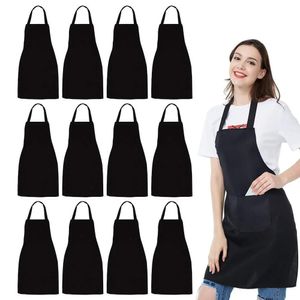 Schorten 12 Pack Bib Schort Unisex Zwart Bulk met 2 ruime zakken Machinewasbaar voor keukenknutselen BBQ-tekening 231026