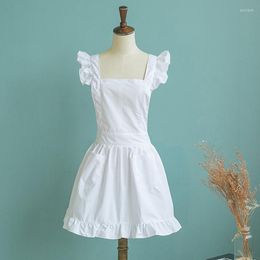 Schorten 1 pc Japanse stijl Elegant Victoriaanse PinaFor schort Maid Lace Smock kostuum Ruche Pockets White/Pink