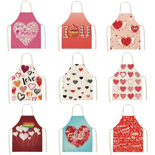 Tabliers 1 pièces amour coeur motif nettoyage coloré maison cuisine cuisine tablier cuisine porter coton lin adulte bavoirs 68x55cm