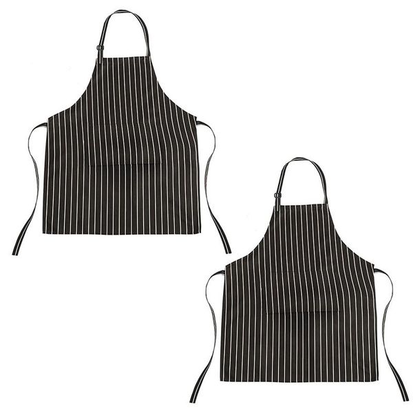 Delantales Pantalones cortos de cocina 2pcs con bolsillos: rayas en blanco y negro, perfecto para todas las clases de chefs