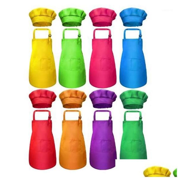 Tabliers 8 Pièces Tablier Et Chapeau De Chef Pour Enfants Ensemble Avec 2 Poches Réglable Cuisine Cuisson1 Drop Delivery Home Garden Textiles Dhod8