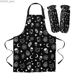 Tabliers tabliers set Black Witch Skull Moon Split Cuisine Cuisine Glants de four à tablier Cuisine Femmes et Childrens ACCESSOIRES DE COUPE DE CUFF ACCESSIONS Y240401