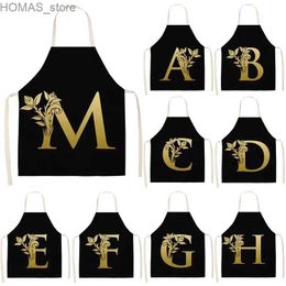 Schorten Avental de Cozinha feminino com letras do alfabeto de linho de algodo sem mangas y240401