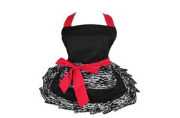 Delantales Delantal coqueto de encaje negro con bolsillo divertido retro sexy cocina pinup para mujeres niñas 6967598