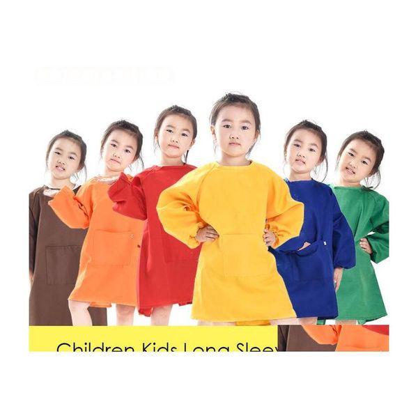 Delantales Niños Niños Delantal de manga larga Ding Pintura Impermeable Smock para practicar Brushwork Drop Delivery Home Garden Textiles Dh9Hx