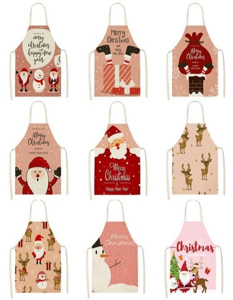 Tabliers Noël Santa Claus Nettoyage de motif de cerfs 5365 cm cuisine maison cuisine tablier cuit porteur de coton lin adulte Bibs 463962814442