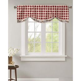 Delantales cortinas de la estrella country berry retro cortina a cuadros rojo gabinete de cocina atado de copa de copa de copa de cañón