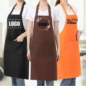 Tabliers Design personnalisé marque noir unisexe serveur cuisine restaurant poche impression réglable cou suspendu hommes pour femme 231027