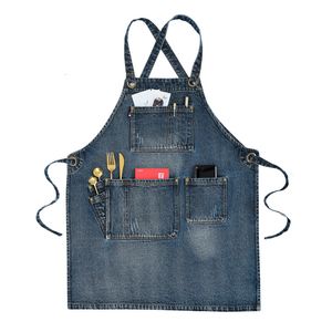 Aprons Customized Thick Denim Apron with Pocket Jean for Women Men Hair stylist Barista coffee shop in beautiful salon 230901