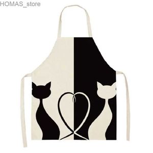 Tabliers mignon dessin animé chat imprimé robe tablier pour femme hommes enfants dessin animé animal halloween cuisine accessoires de cuisine rose y240401