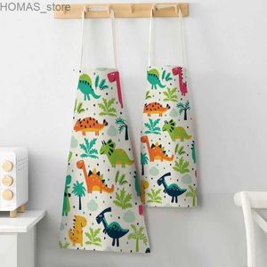 Tabliers mignons dessins animés tabliers dinosaures pour femmes enfants tablier de cuisine lin tissu doux adultes enfants bib accessoires