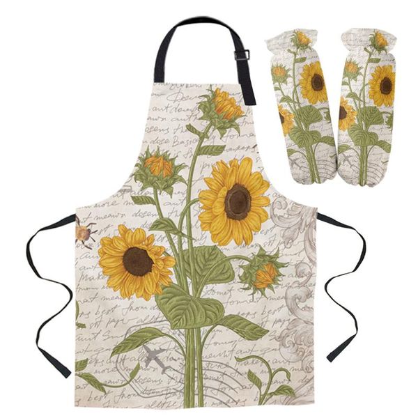 Tabliers de nettoyage quotidien ensemble de tabliers motif damassé tournesol abeille Chef serveur Anti-huile enfants cuisine jardinage travail housse de manche