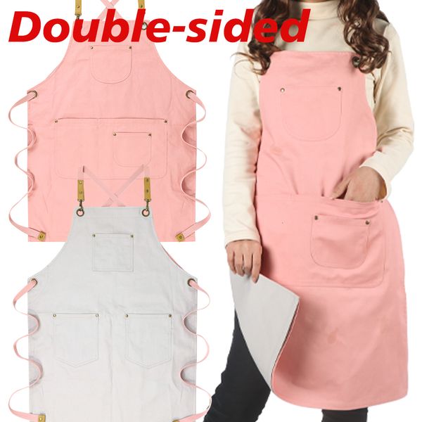 Tabliers Double face personnalisé exquis broderie coton toile Couple tablier avec sangles réglables cadeau cuisine Restaurant hommes femmes 230923